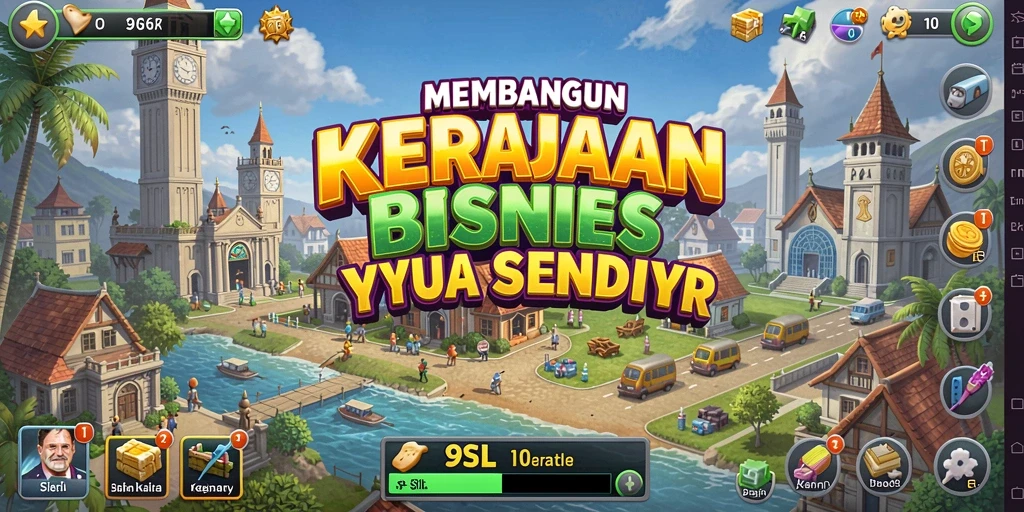 Tampilan gameplay 9SL yang menampilkan pembangunan dan manajemen bisnis.
