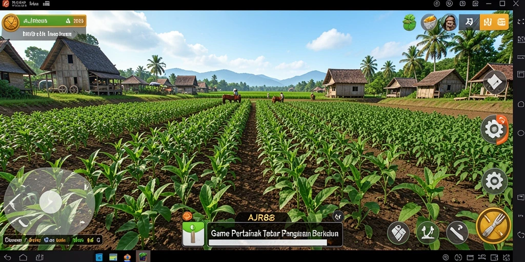 Screenshot gameplay AJR88 menampilkan peternakan penuh warna dengan aktivitas bertani.