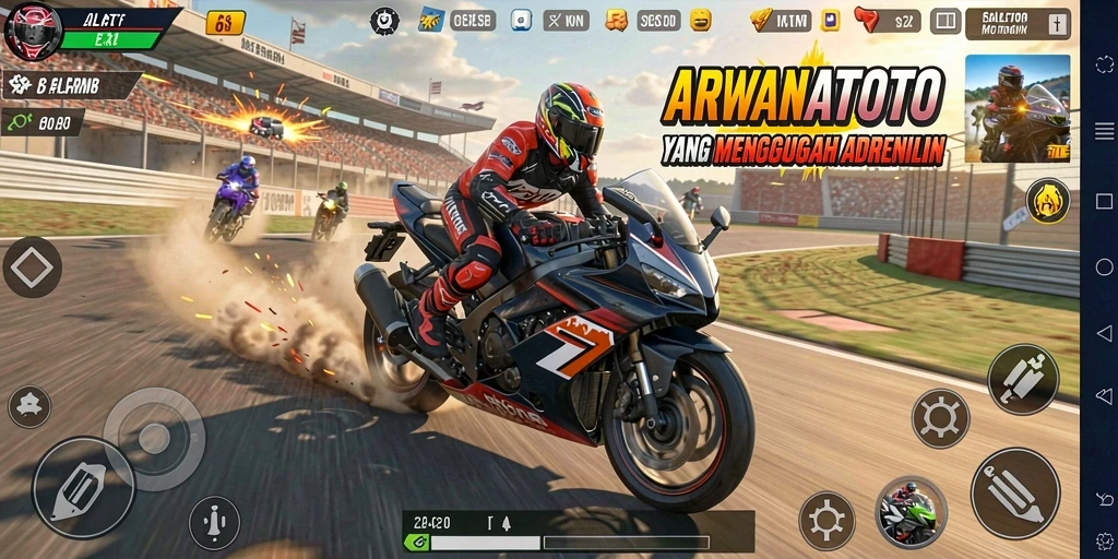 Tampilan gameplay ARWANATOTO yang penuh aksi dan kecepatan.