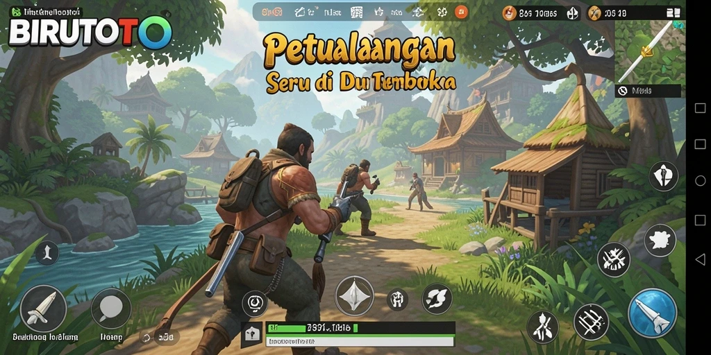 Screenshot gameplay BIRUTOTO memperlihatkan eksplorasi dunia terbuka yang menakjubkan.