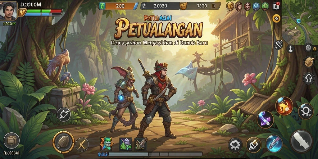 Screenshot D200M menunjukkan aksi seru dalam dunia petualangan.