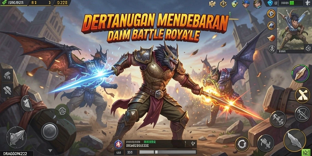 Tangkapan layar gameplay DRAGON222 menunjukkan pertarungan seru dalam genre Battle Royale.