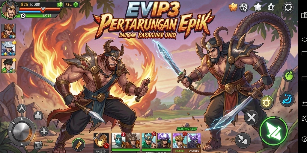 Tampilan aksi pertarungan seru di EVIP3 dengan karakter unik.