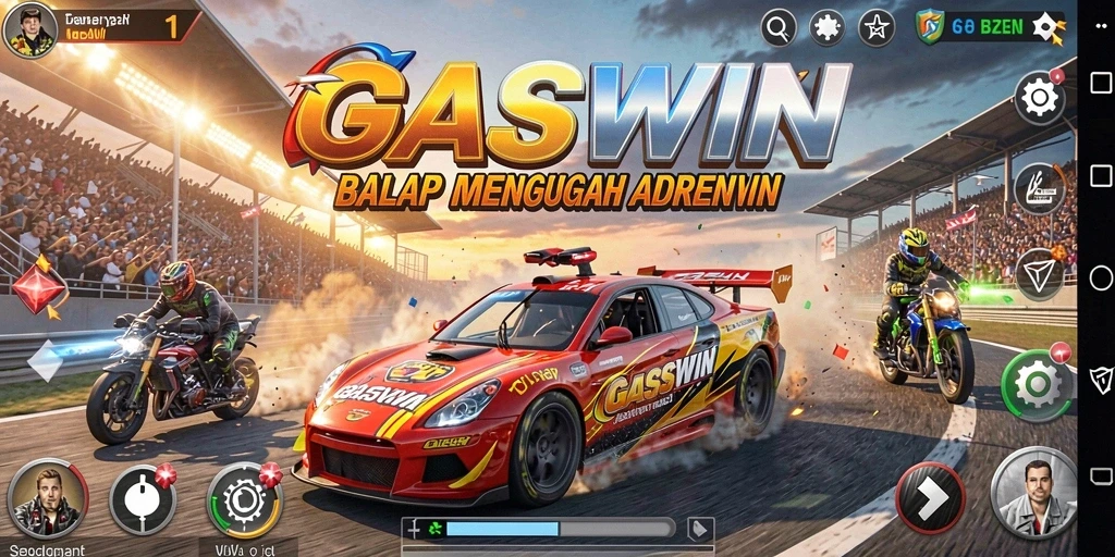 Tangkapan layar GASWIN menampilkan aksi balap yang mendebarkan dan grafis yang memukau.