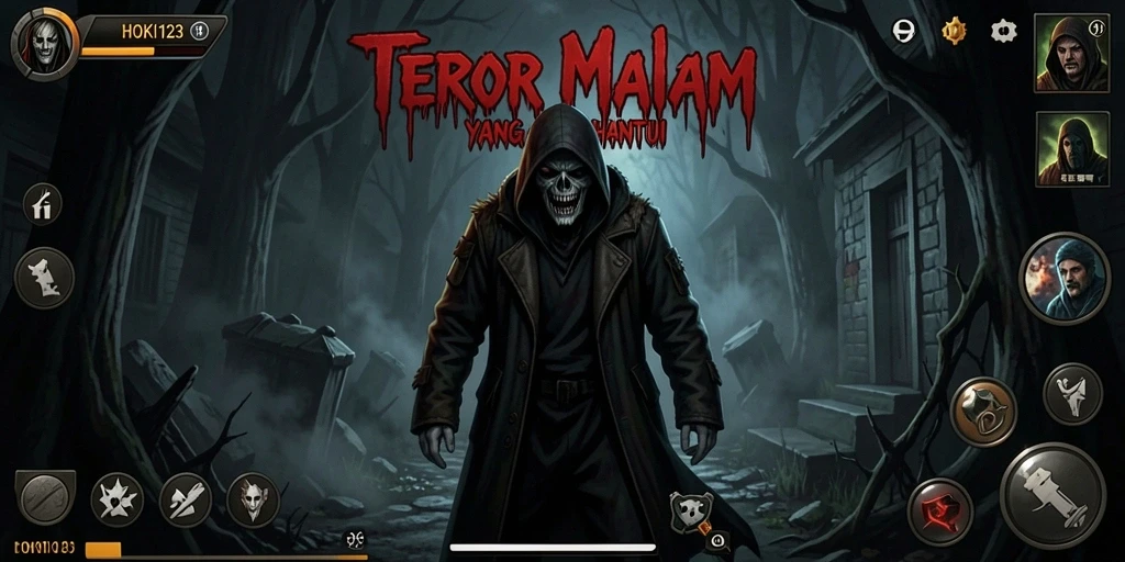 Screenshot gameplay HOKI123 menampilkan suasana seram yang mencekam.
