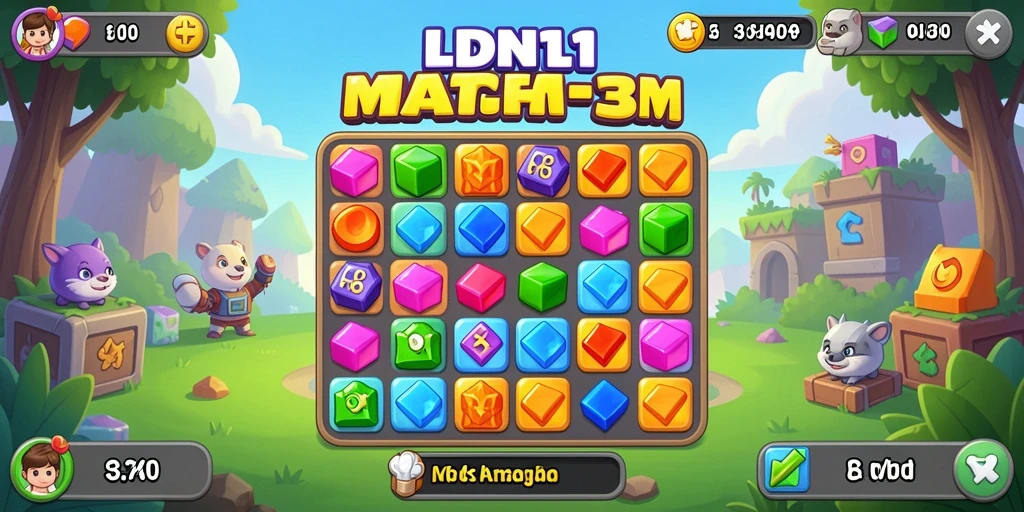 Screenshot LDN11 menunjukkan gameplay Match-3 yang seru dan penuh warna.