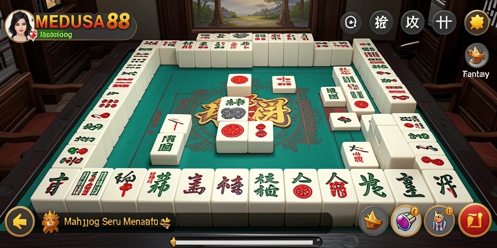 Tampilan gameplay seru Mahjong di MEDUSA88 dengan ubin berwarna-warni.