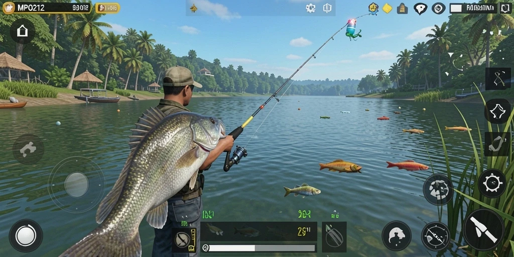 Gameplay MPO2121 menampilkan aksi memancing yang seru dan interaktif.