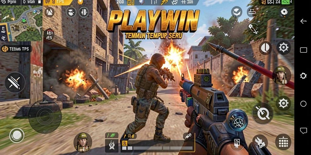 Tampilan gameplay seru dalam pertarungan TPS di PLAYWIN.