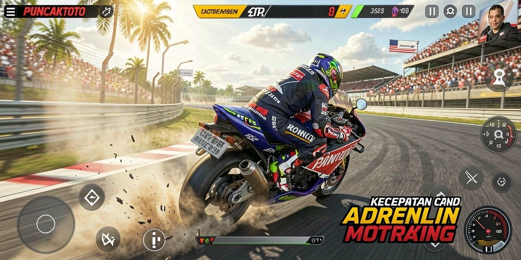 Gameplay mendebarkan saat balapan motor di PUNCAKTOTO.