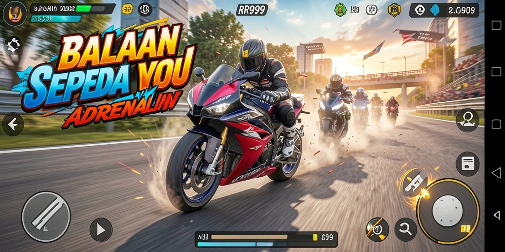 Gameplay balap motor yang intens dan mendebarkan dalam RR999.