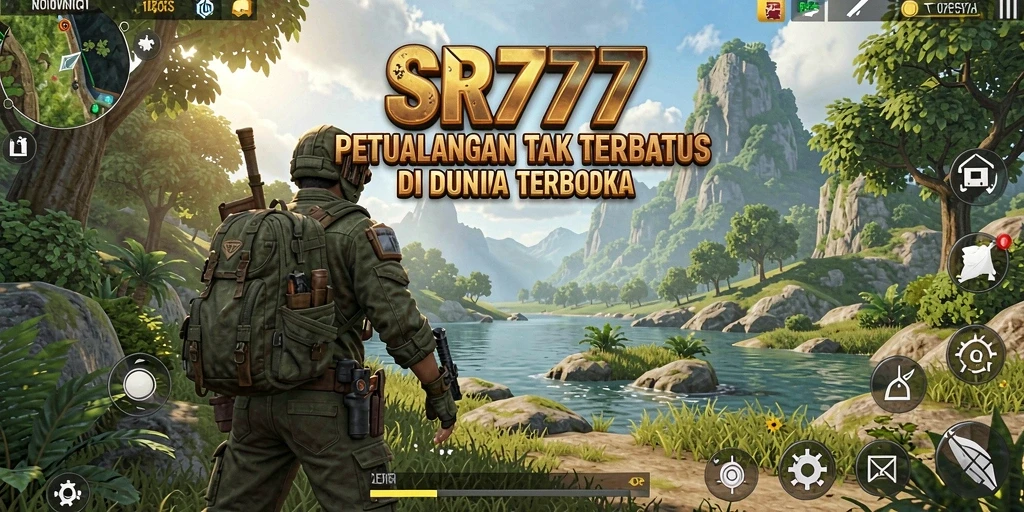 Screenshot gameplay SR777 menampilkan eksplorasi dunia terbuka yang luas.