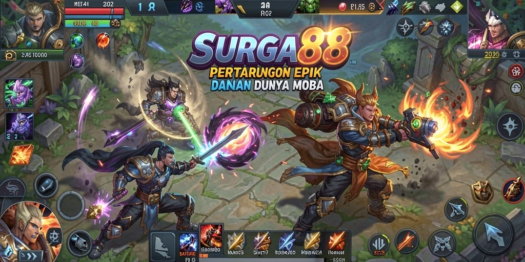 Screenshot menampilkan intensitas pertempuran dalam <strong>SURGA88</strong> MOBA.